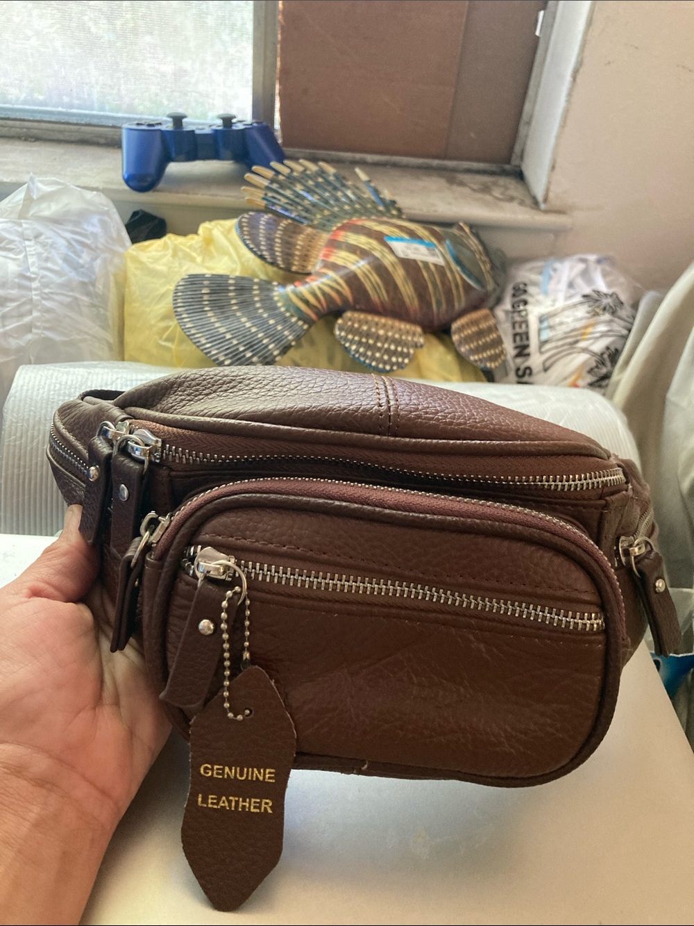 Source Unknown Brown Leather Men’s Belt Bag